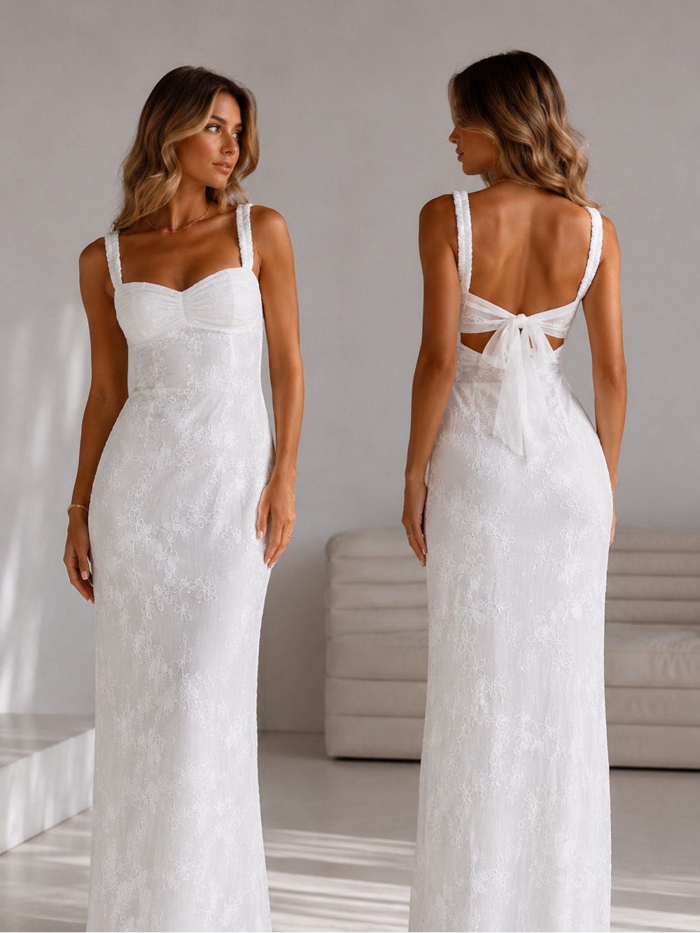 Princess Polly White Lace Maxi Dress with Back Bow